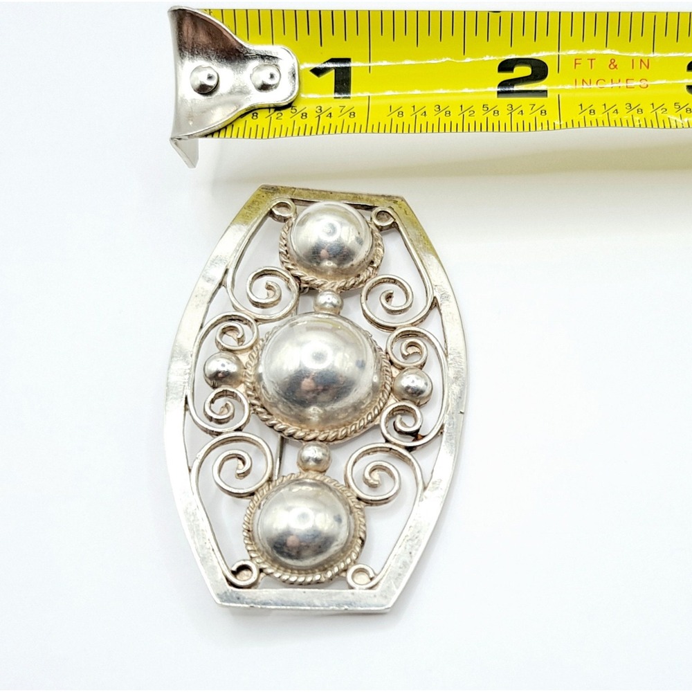 Vintage Sterling Silver Brooch Mid Century Mexico 925 Scroll Dome Pin - Picture 10 of 10